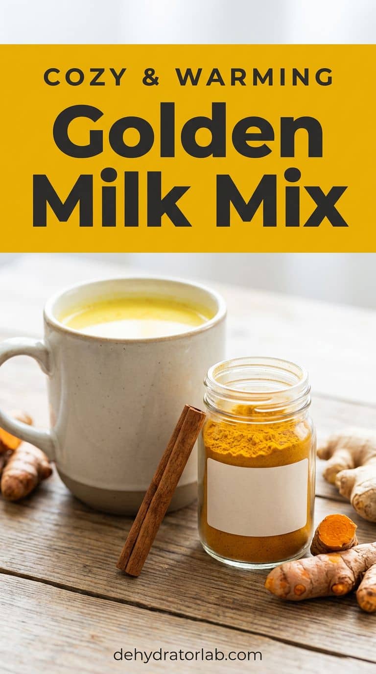 Homemade golden milk mix with turmeric and ginger next to a mug of golden milk