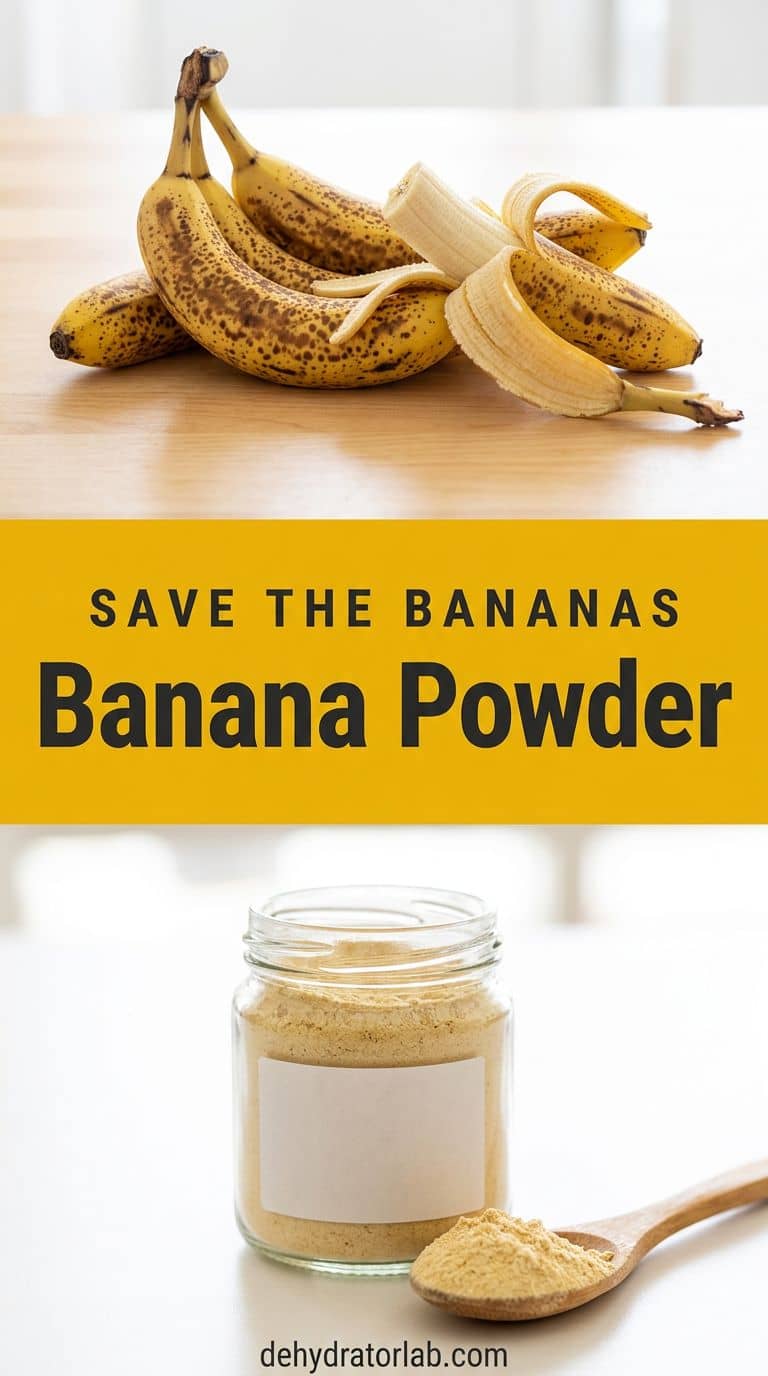 Spotty overripe bananas and a jar of homemade banana powder