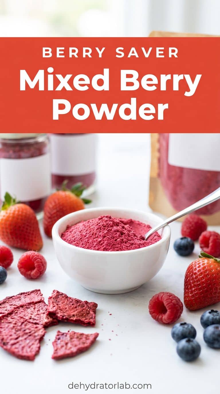 Homemade mixed berry powder made from mushy berries