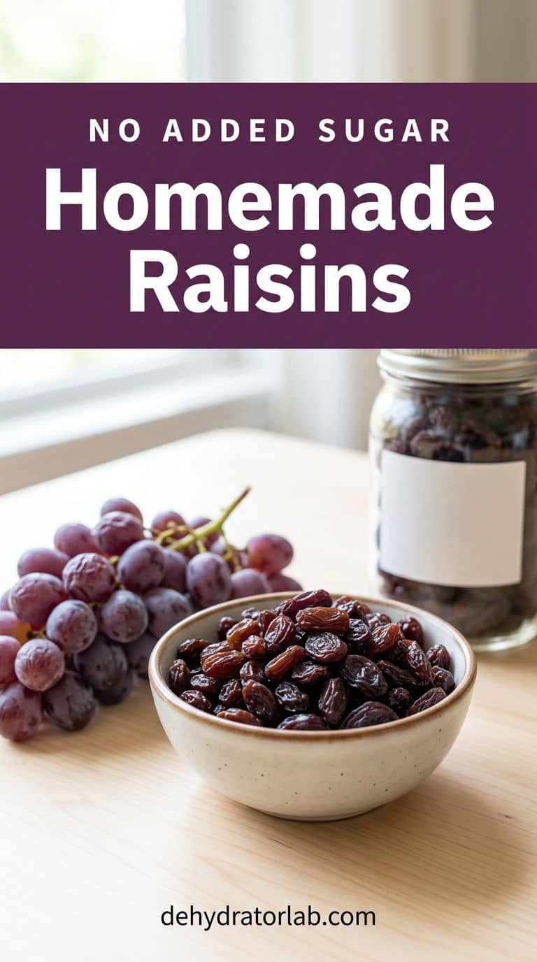 Homemade raisins next to a bunch of wrinkled grapes