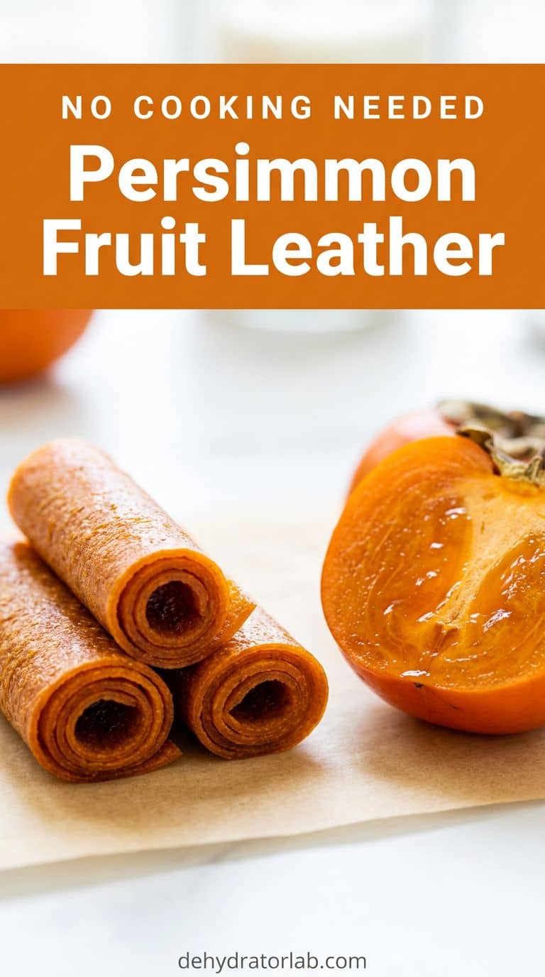 Orange persimmon fruit leather with a ripe cut Hachiya persimmon