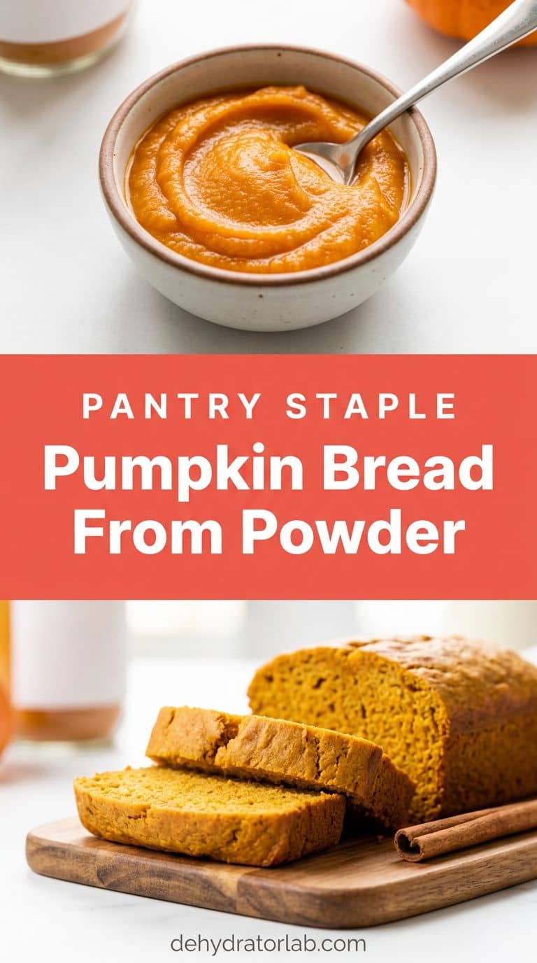 Sliced pumpkin bread beside a bowl of rehydrated pumpkin puree