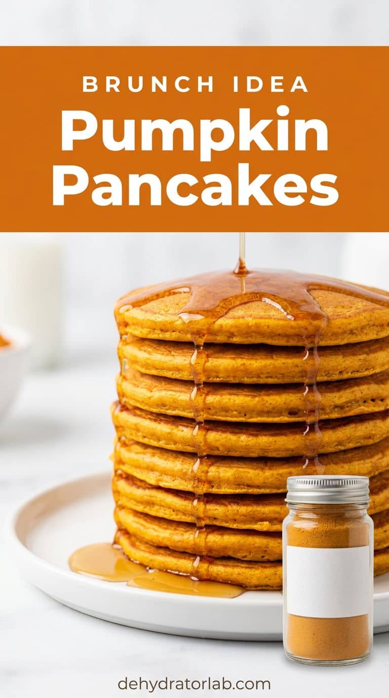 Stack of pumpkin pancakes with maple syrup