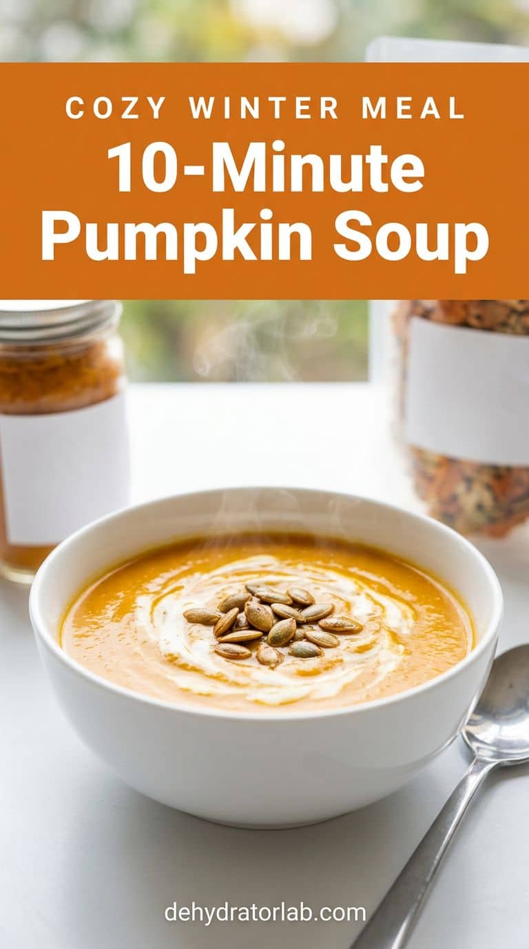 Bowl of creamy pumpkin soup made from pumpkin powder