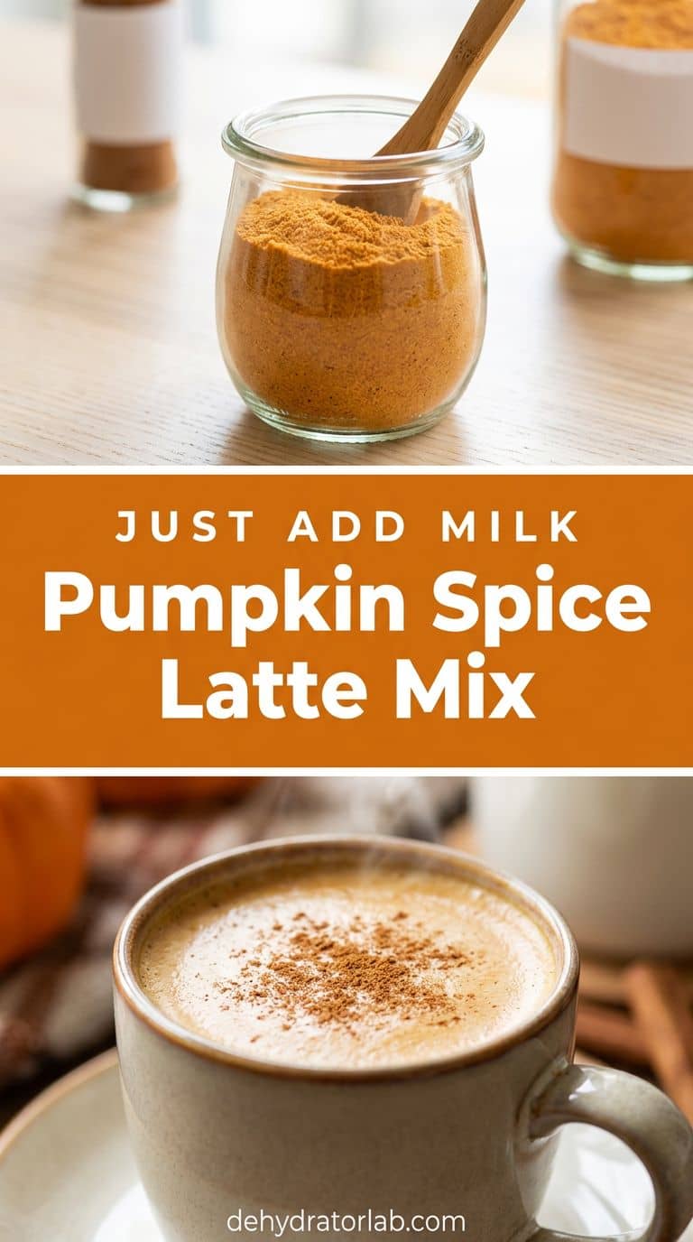 Jar of homemade pumpkin spice latte mix next to a steaming latte
