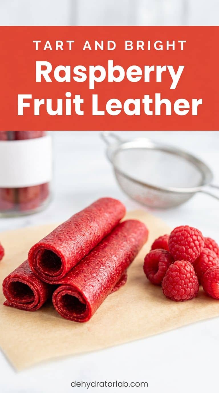 Bright red raspberry fruit leather rolls with fresh raspberries
