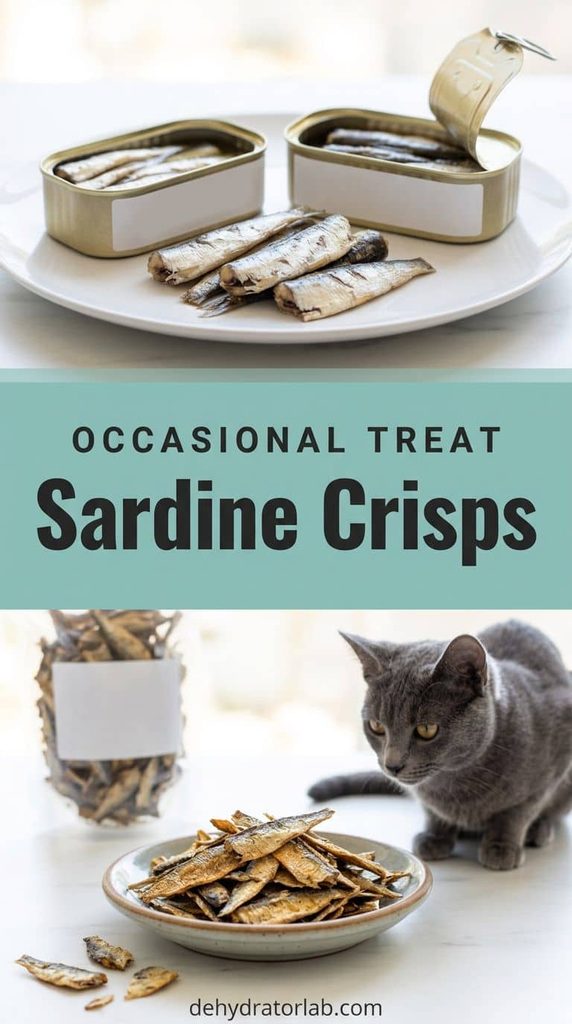 Crisp dehydrated sardine flakes in a small dish for cats