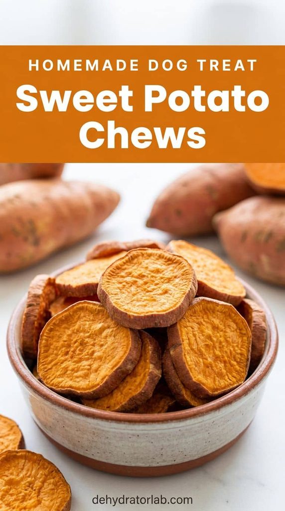 Dehydrated sweet potato chew rounds in a jar for dogs