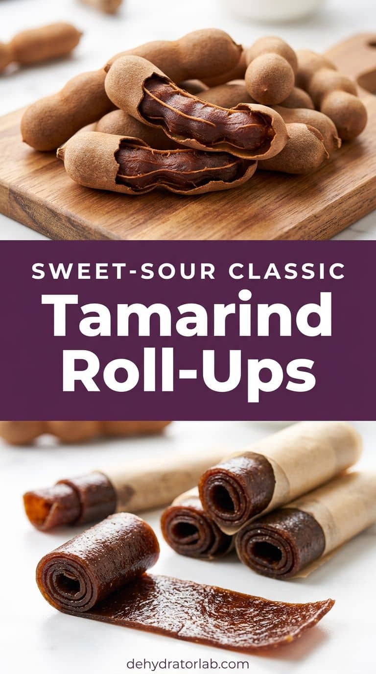 Dark brown tamarind fruit leather rolled in parchment next to tamarind pods