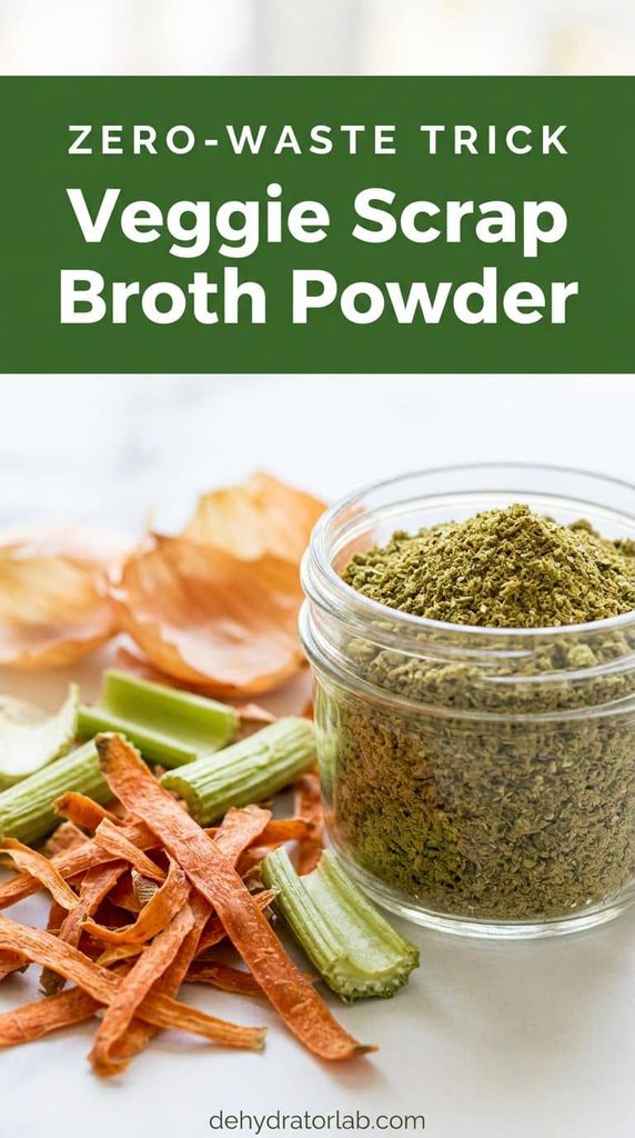 Dried vegetable scraps and a jar of homemade broth powder